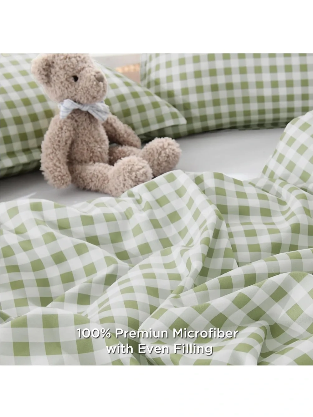NEW Sage Gingham Comforter Set, Green Checkered, 3 Pieces. Full